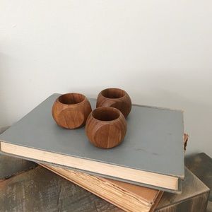 Vintage Set of 3 Mid Century Wood Napkin Rings